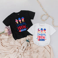 Cousin Crew Baby and Toddler Shirts with Custom Name Patriotic Ice Cream Design Family Reunion Gift 4th of July Americana Outfits