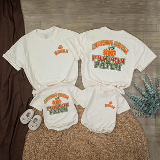 Cousin Crew Pumpkin Patch Shirt with Custom Name, Matching Fall Family Outfits, Personalized Cousins Tee or Bodysuit for Autumn