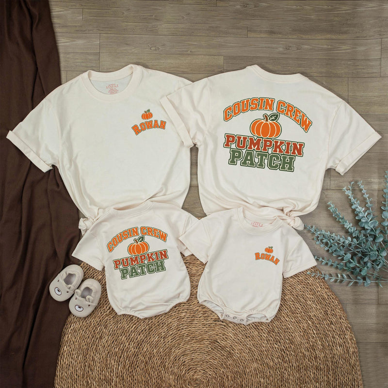 Cousin Crew Pumpkin Patch Shirt with Custom Name, Matching Fall Family Outfits, Personalized Cousins Tee or Bodysuit for Autumn