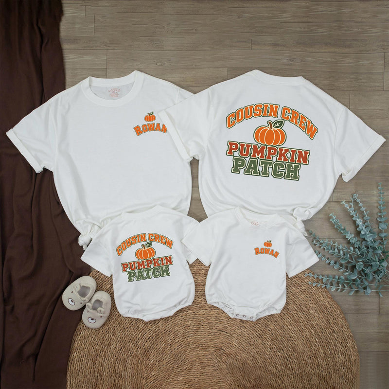 Cousin Crew Pumpkin Patch Shirt with Custom Name, Matching Fall Family Outfits, Personalized Cousins Tee or Bodysuit for Autumn