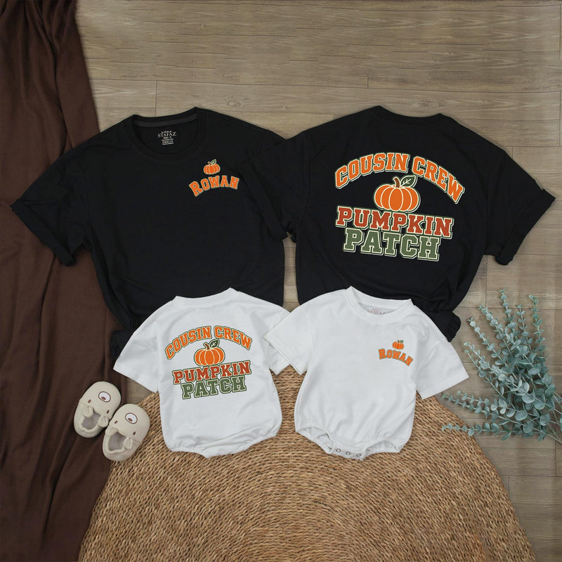 Cousin Crew Pumpkin Patch Shirt with Custom Name, Matching Fall Family Outfits, Personalized Cousins Tee or Bodysuit for Autumn