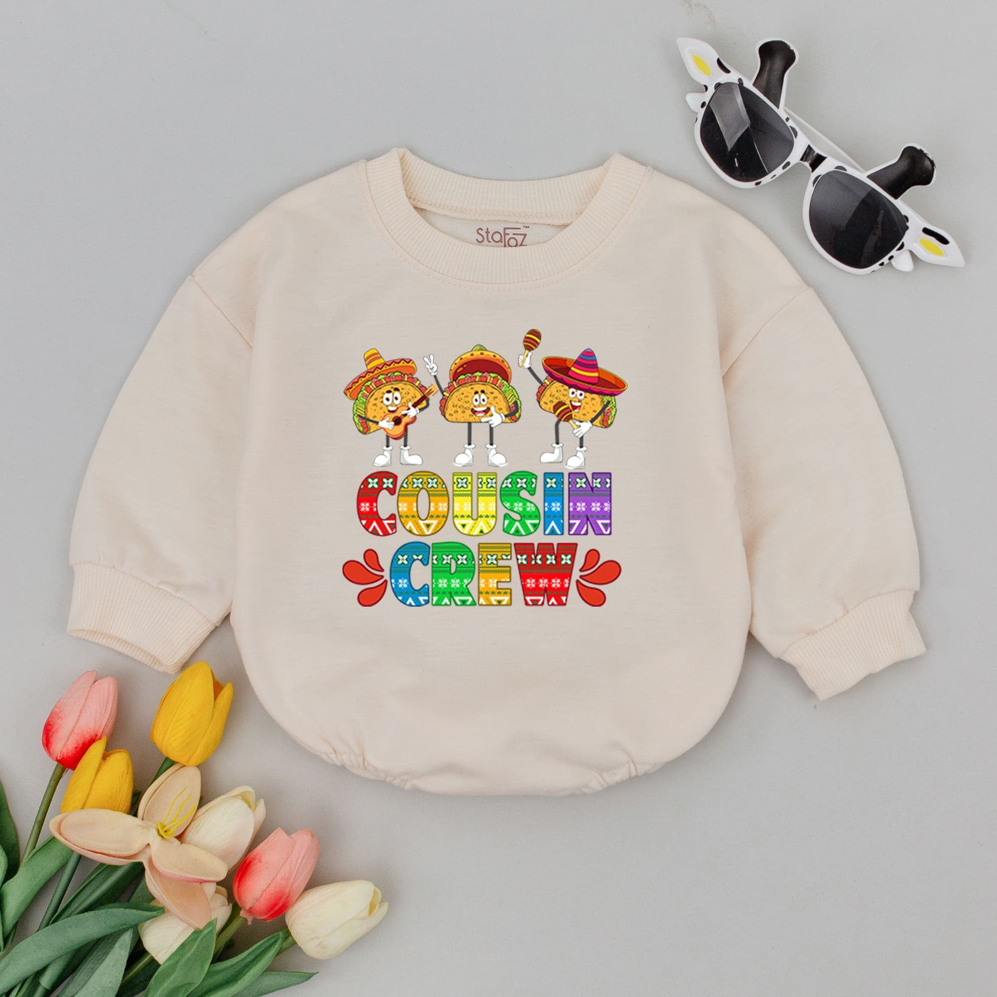Cousin Crew Taco Fiesta Baby Romper with Sombrero Maracas Design Cotton Cinco De Mayo Outfit for First Birthday Party Celebration