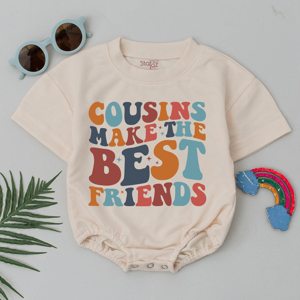 Cousins Make the Best Friends Baby Romper Retro 70s Style Bodysuit Infant Toddler Gift Soft Cotton Outfit Cute Baby Shower Present