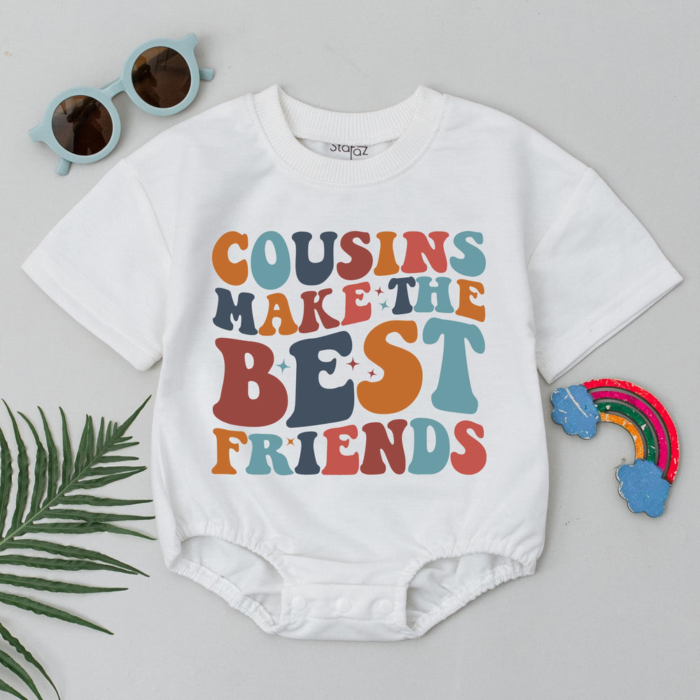 Cousins Make the Best Friends Baby Romper Retro 70s Style Bodysuit Infant Toddler Gift Soft Cotton Outfit Cute Baby Shower Present