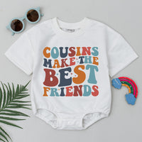 Cousins Make the Best Friends Baby Romper Retro 70s Style Bodysuit Infant Toddler Gift Soft Cotton Outfit Cute Baby Shower Present