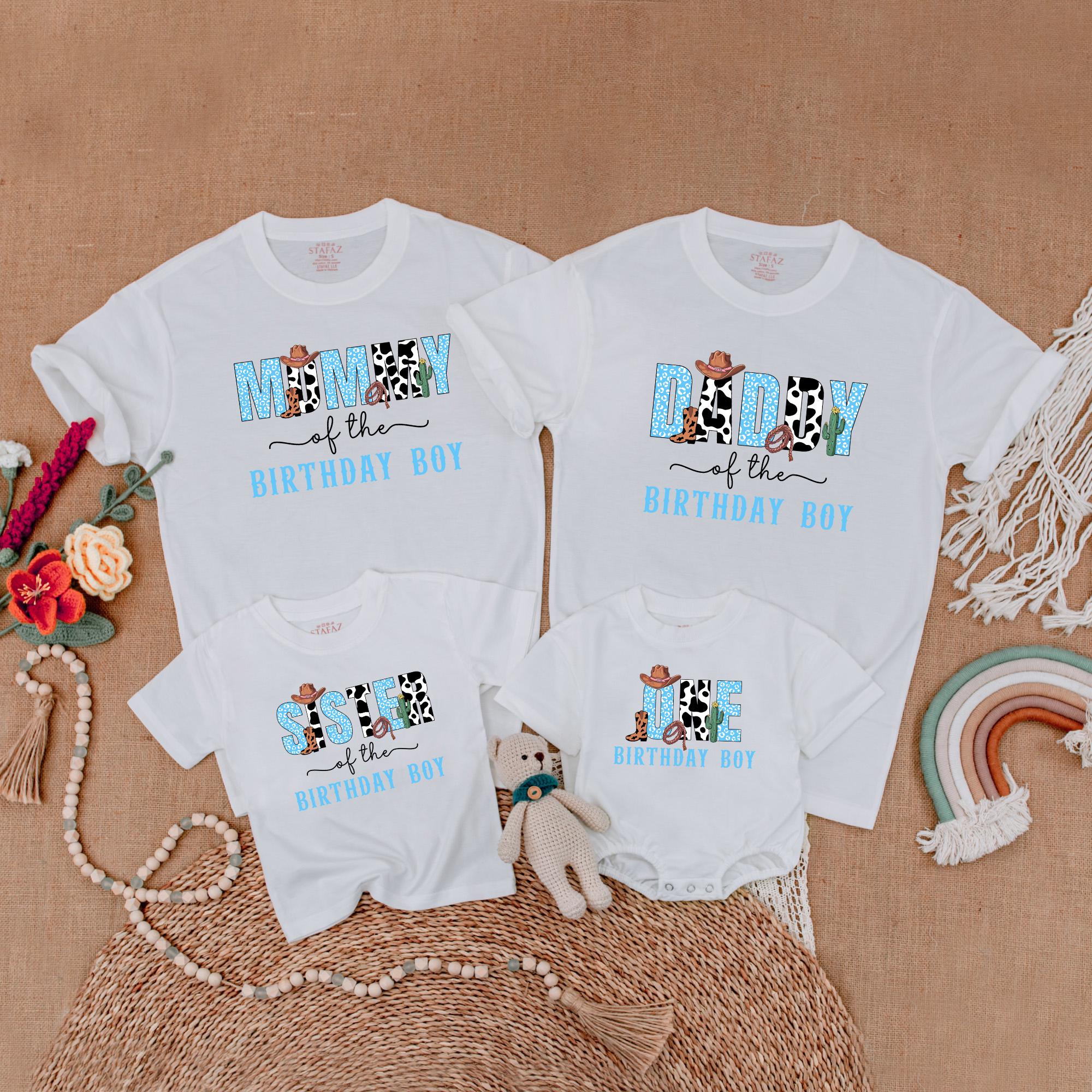 Cowboy Birthday Matching Family Shirts Western Rodeo Outfit Dad Mom Custom Gift Cotton Comfortable Party Clothes for Birthday Boy
