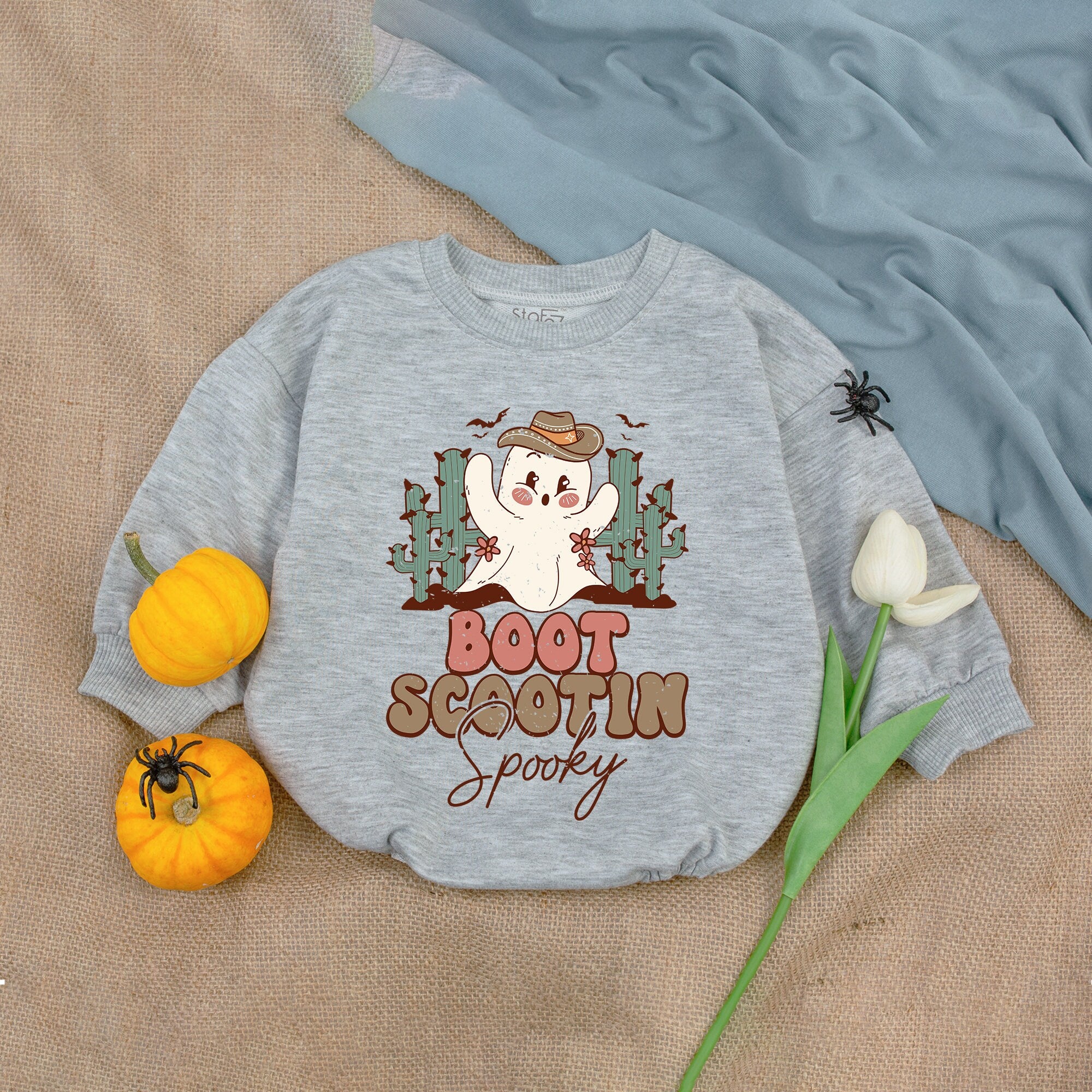 Cowboy Ghost Baby Romper Soft Cotton Halloween Outfit Boot Scootin Spooky Design Newborn Shower Gift Earthy Colors First Holiday