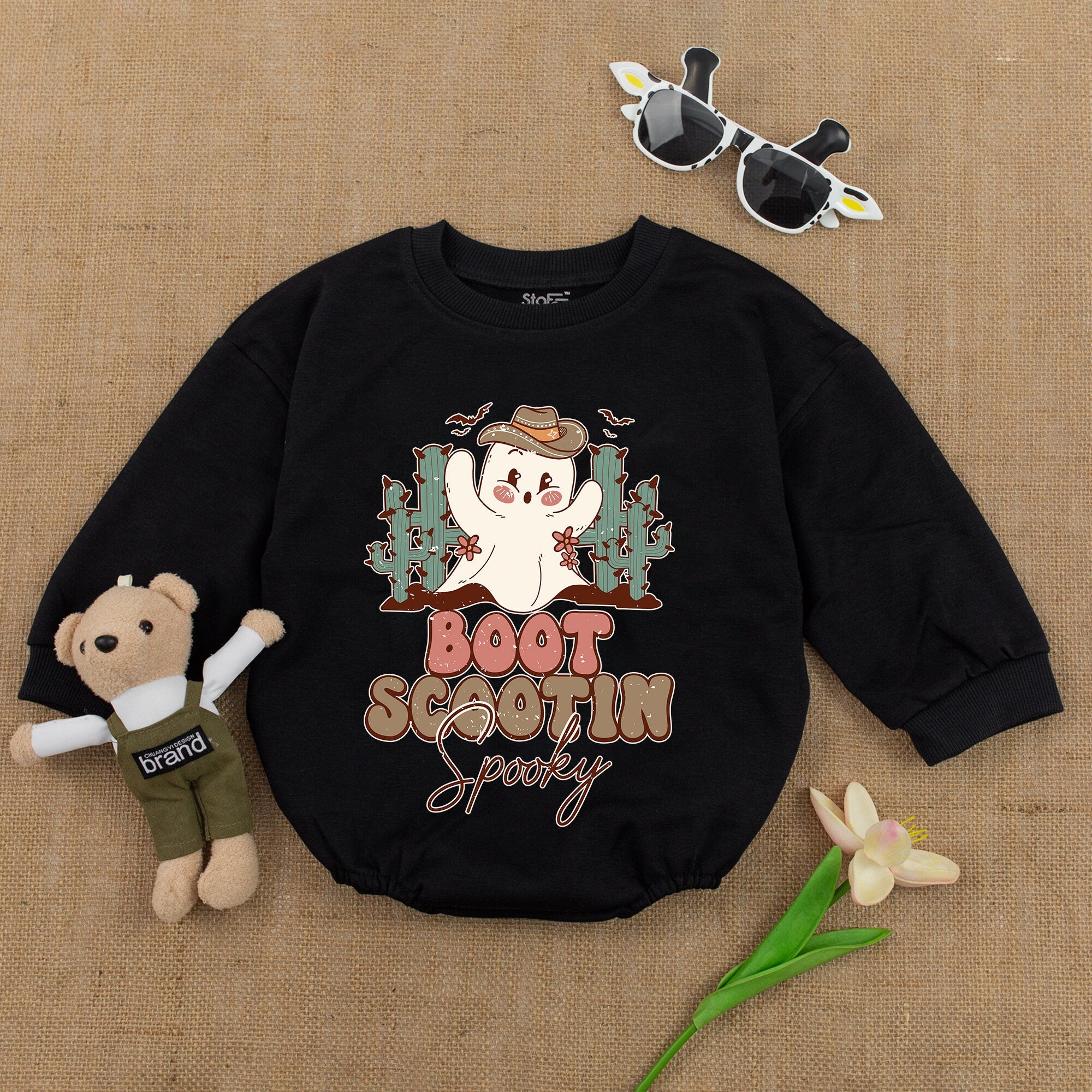 Cowboy Ghost Baby Romper Soft Cotton Halloween Outfit Boot Scootin Spooky Design Newborn Shower Gift Earthy Colors First Holiday