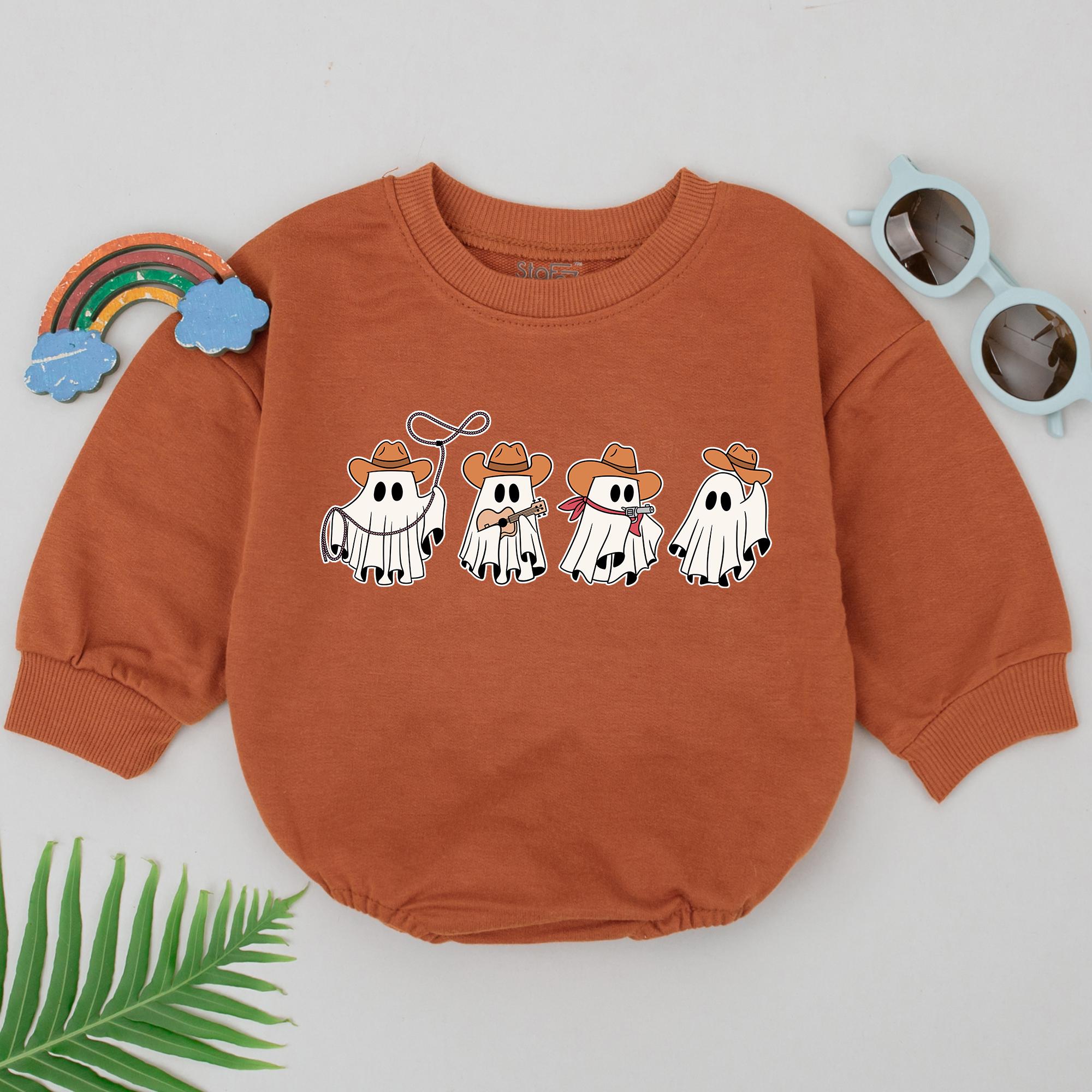 Cowboy Ghosts Baby Romper Cute Western Halloween Outfit Soft Cotton Newborn Girls Toddler Playful Gift Comfortable Infant Party Clothing