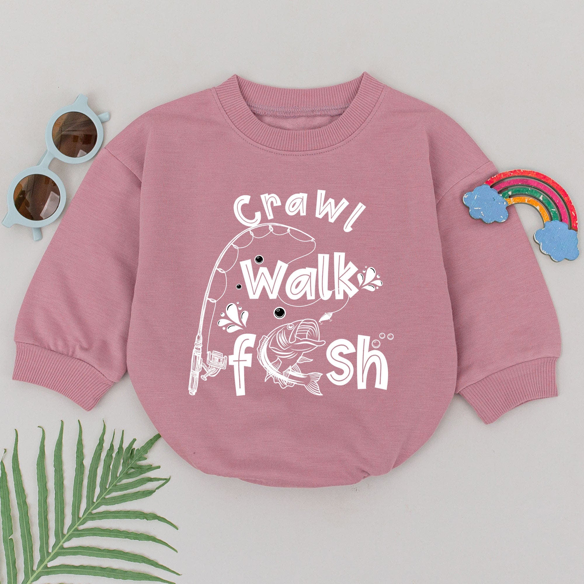 Crawl Walk Fish Baby Romper Playful Fishing Theme Infant Bodysuit Soft Cotton Natural Shower Gift Outdoor Sports Outfit