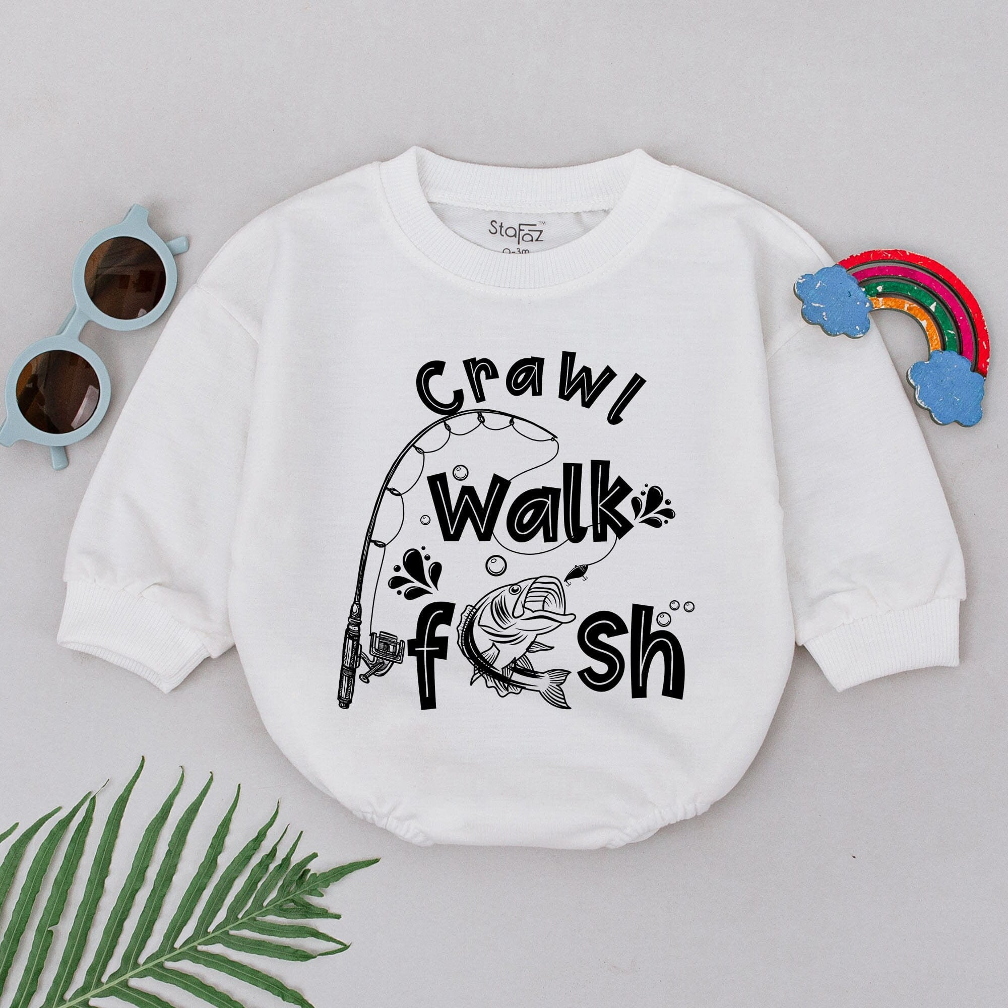 Crawl Walk Fish Baby Romper Playful Fishing Theme Infant Bodysuit Soft Cotton Natural Shower Gift Outdoor Sports Outfit