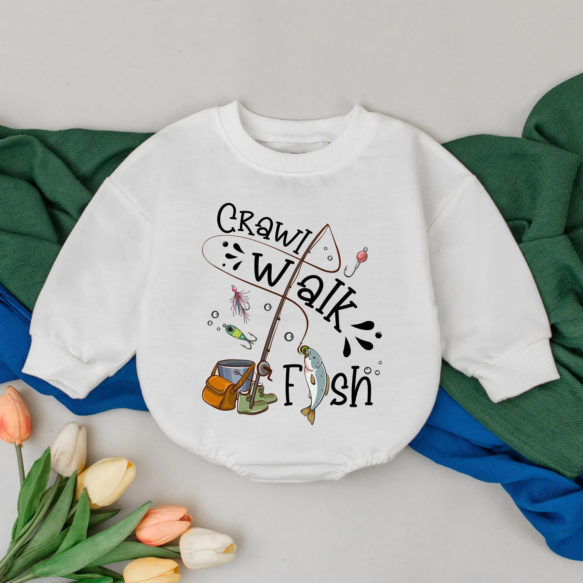 Crawl Walk Fish Bubble Romper Baby Bodysuit Playful Fishing Design Soft Cotton Infant Toddler Outfit Gift for Little Fishing Buddies