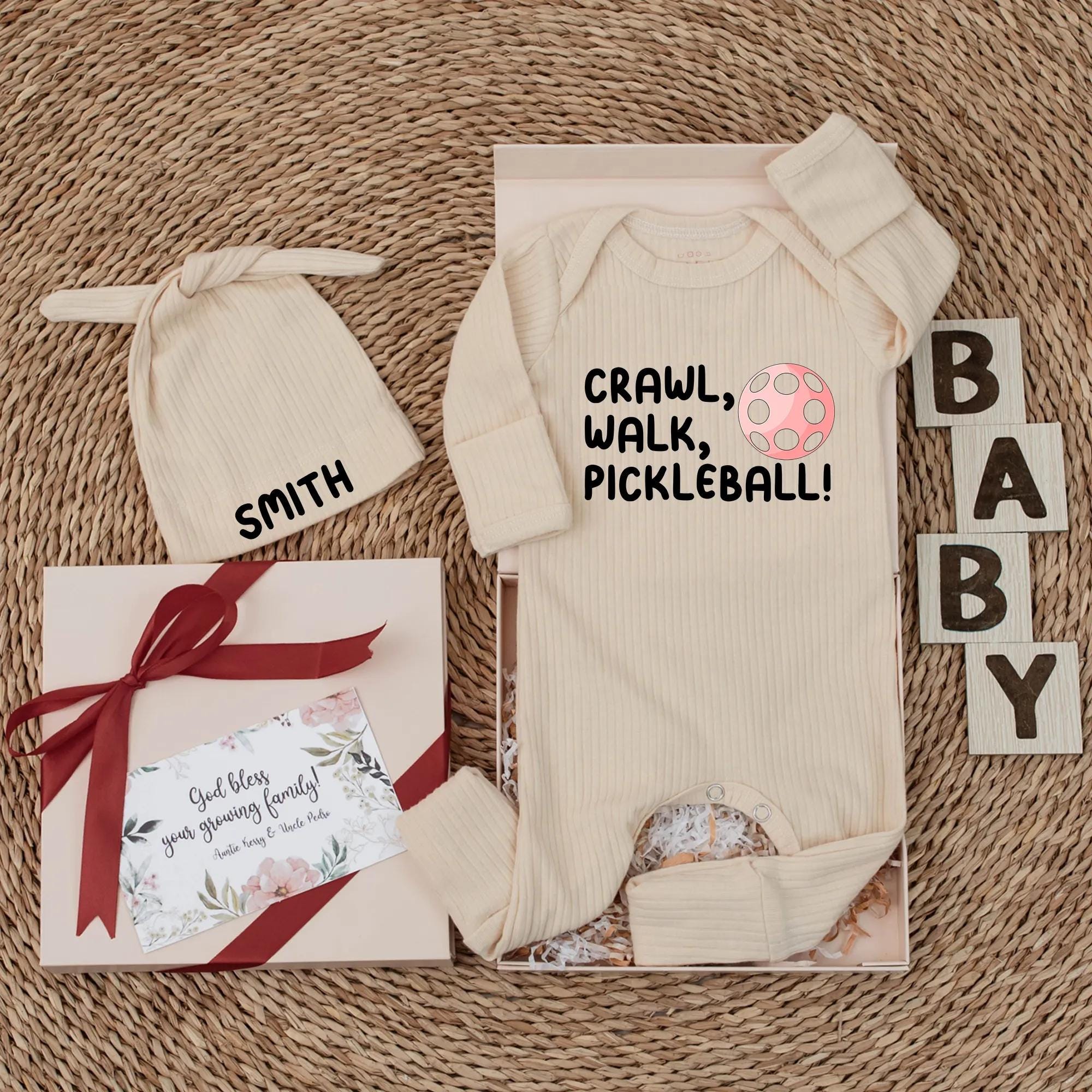 Crawl Walk Pickleball Baby Bodysuit Funny Sports Newborn Gift Soft Cotton Outfit Cute Pink Ball Design Infant Shower Present