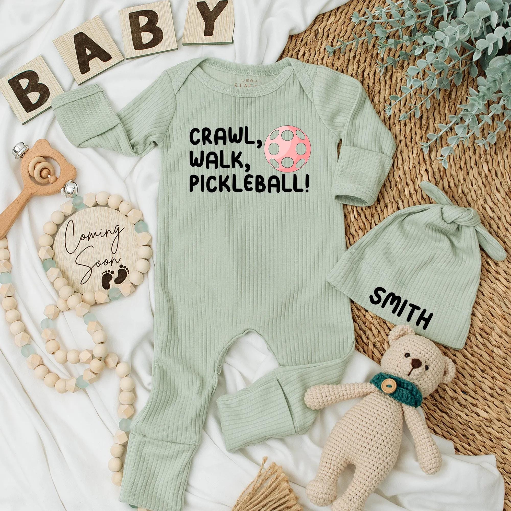 Crawl Walk Pickleball Baby Bodysuit Funny Sports Newborn Gift Soft Cotton Outfit Cute Pink Ball Design Infant Shower Present
