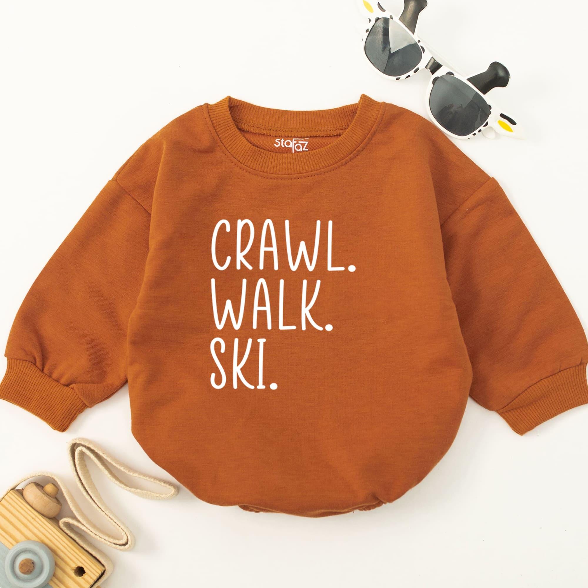 Crawl Walk Ski Baby Romper Skiing Lover Bodysuit Cotton Adventure Clothes Newborn Gift Pregnancy Reveal Baby Shower Present