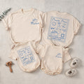 Cruise Crew Family Matching Shirts & Baby Romper with Custom Names, Postage Stamp Design for Vacations, Trips & Cruises