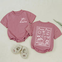 Cruise Crew Family Matching Shirts & Baby Romper with Custom Names, Postage Stamp Design for Vacations, Trips & Cruises