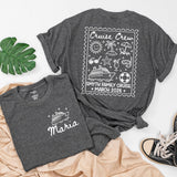 Cruise Crew Family Matching Shirts & Baby Romper with Custom Names, Postage Stamp Design for Vacations, Trips & Cruises