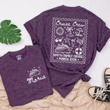 Cruise Crew Family Matching Shirts & Baby Romper with Custom Names, Postage Stamp Design for Vacations, Trips & Cruises