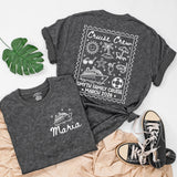 Cruise Crew Family Matching Shirts & Baby Romper with Custom Names, Postage Stamp Design for Vacations, Trips & Cruises