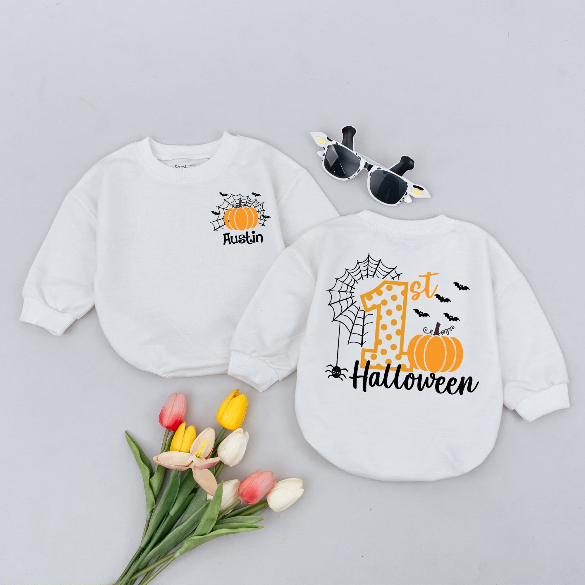 Custom 1st Halloween Baby Romper Soft Cotton Newborn Outfit Pumpkin Spider Web Festive Fall Infant Toddler Holiday Clothing Gift