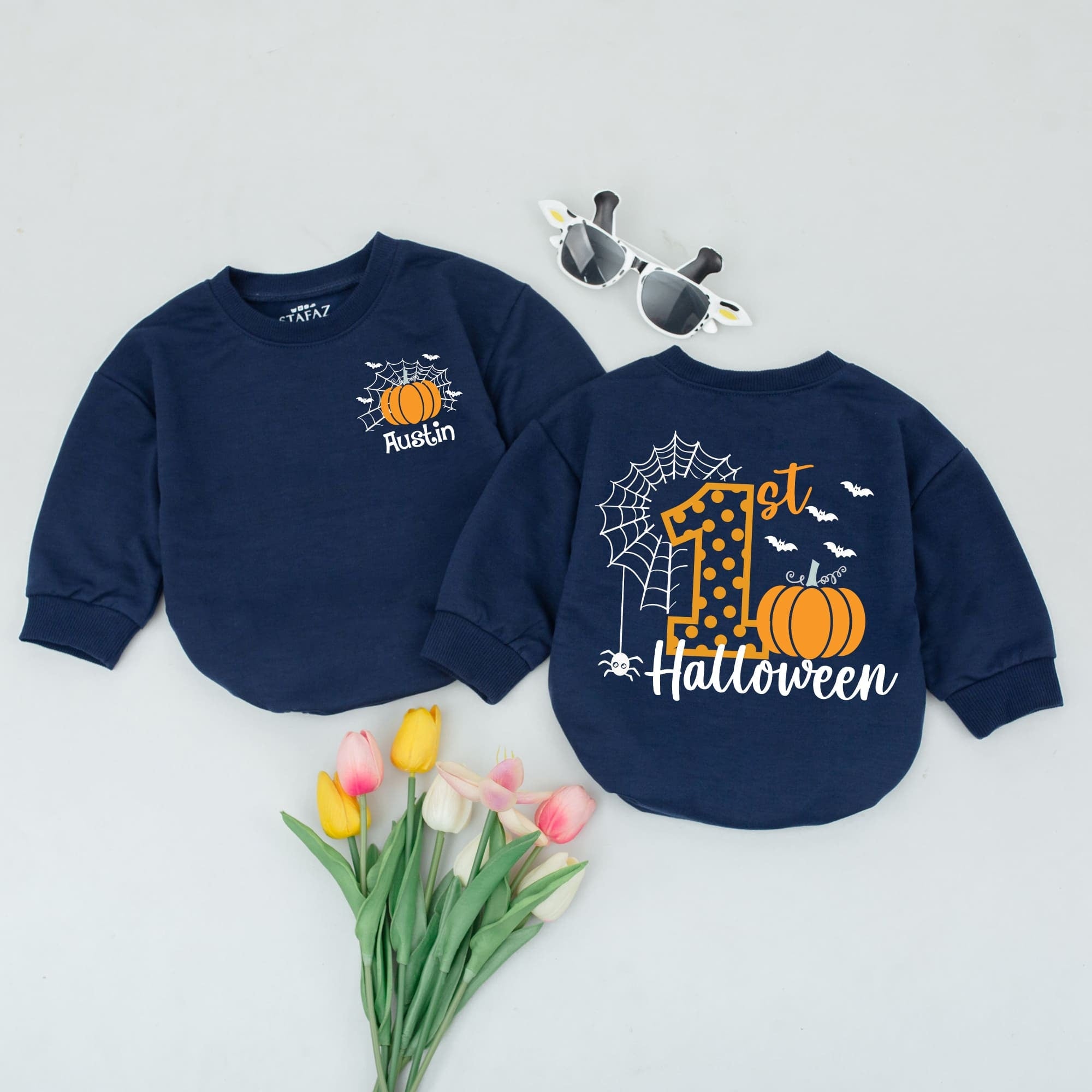 Custom 1st Halloween Baby Romper Soft Cotton Newborn Outfit Pumpkin Spider Web Festive Fall Infant Toddler Holiday Clothing Gift