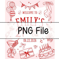 Custom 21st Birthday Banner with Name and Date in Red Line Art Style on Pale Pink Background, Party Decor Sign for Emily's Celebration