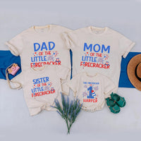 Custom 4th of July Matching Family Shirts, Baby’s 1st Birthday Outfit with Firework Design, Personalized Little Firecracker USA Tees