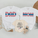 Custom 4th of July Matching Family Shirts with USA Flag Design, Little Firecracker Baby Romper, Soft Cotton for Mom, Dad, and Kids