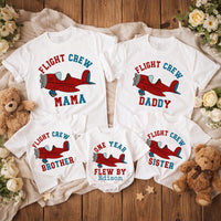 Custom Airplane Birthday Family Shirts with Flight Crew Design for Toddler, Baby, Mom, Dad, Sibling Matching Outfits, Personalized Name Gift
