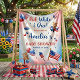 Custom All American Baby Shower Banner and Bodysuit with Name, Patriotic Red White Blue Theme, USA Celebration Decor for Boys or Girls