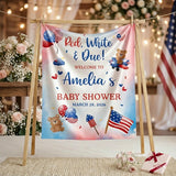Custom All American Baby Shower Banner and Bodysuit with Name, Patriotic Red White Blue Theme, USA Celebration Decor for Boys or Girls