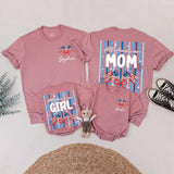 Custom All American Girl Baby Romper and Mom Shirt, Patriotic Matching Family Outfits for 4th of July, Soft Cotton Independence Day Apparel
