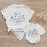 Personalized American Mama and Mini Romper Set with Floral Stars Print, Custom Est Year, Soft Cotton for Baby and Mom 4th of July Outfit