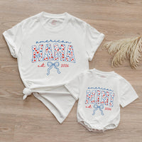 Personalized American Mama and Mini Romper Set with Floral Stars Print, Custom Est Year, Soft Cotton for Baby and Mom 4th of July Outfit