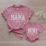 Personalized American Mama and Mini Romper Set with Floral Stars Print, Custom Est Year, Soft Cotton for Baby and Mom 4th of July Outfit