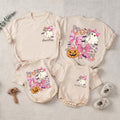 Custom Auntie and Auntie's Girl Halloween Shirts with Cute Ghosts, Pink Bows, Pumpkins, Soft Cotton Romper & Tees for Baby, Kids, Adults