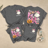 Custom Auntie and Auntie's Girl Halloween Shirts with Cute Ghosts, Pink Bows, Pumpkins, Soft Cotton Romper & Tees for Baby, Kids, Adults