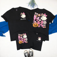 Custom Auntie and Auntie's Girl Halloween Shirts with Cute Ghosts, Pink Bows, Pumpkins, Soft Cotton Romper & Tees for Baby, Kids, Adults