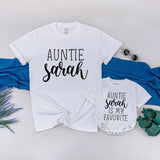 Custom Auntie and Baby Matching Shirt & Romper Set, Auntie Sarah Quote, Soft Cotton Family Outfit for Baby Shower or Birthday Gift