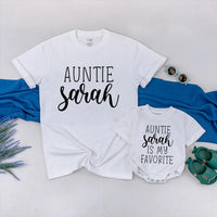 Custom Auntie and Baby Matching Shirt & Romper Set, Auntie Sarah Quote, Soft Cotton Family Outfit for Baby Shower or Birthday Gift