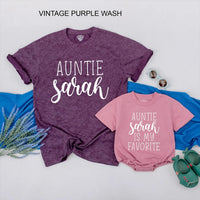 Custom Auntie and Baby Matching Shirt & Romper Set, Auntie Sarah Quote, Soft Cotton Family Outfit for Baby Shower or Birthday Gift