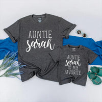 Custom Auntie and Baby Matching Shirt & Romper Set, Auntie Sarah Quote, Soft Cotton Family Outfit for Baby Shower or Birthday Gift
