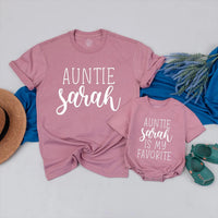Custom Auntie and Baby Matching Shirt & Romper Set, Auntie Sarah Quote, Soft Cotton Family Outfit for Baby Shower or Birthday Gift