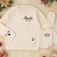 Custom Auntie and Baby Matching Sweatshirts with Names Heart Detail EST.2024 Personalized Gift for New Aunt and Bestie Baby Outfit