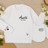 Custom Auntie and Baby Matching Sweatshirts with Names Heart Detail EST.2024 Personalized Gift for New Aunt and Bestie Baby Outfit