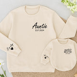 Custom Auntie and Baby Matching Sweatshirts with Names Heart Detail EST.2024 Personalized Gift for New Aunt and Bestie Baby Outfit