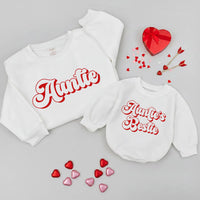 Custom Auntie and Niece Matching Shirts with Bold Red Script, Soft Cotton Sweatshirts for Valentine's Day, Family Bond Gift for All Ages