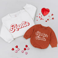 Custom Auntie and Niece Matching Shirts with Bold Red Script, Soft Cotton Sweatshirts for Valentine's Day, Family Bond Gift for All Ages