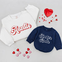 Custom Auntie and Niece Matching Shirts with Bold Red Script, Soft Cotton Sweatshirts for Valentine's Day, Family Bond Gift for All Ages